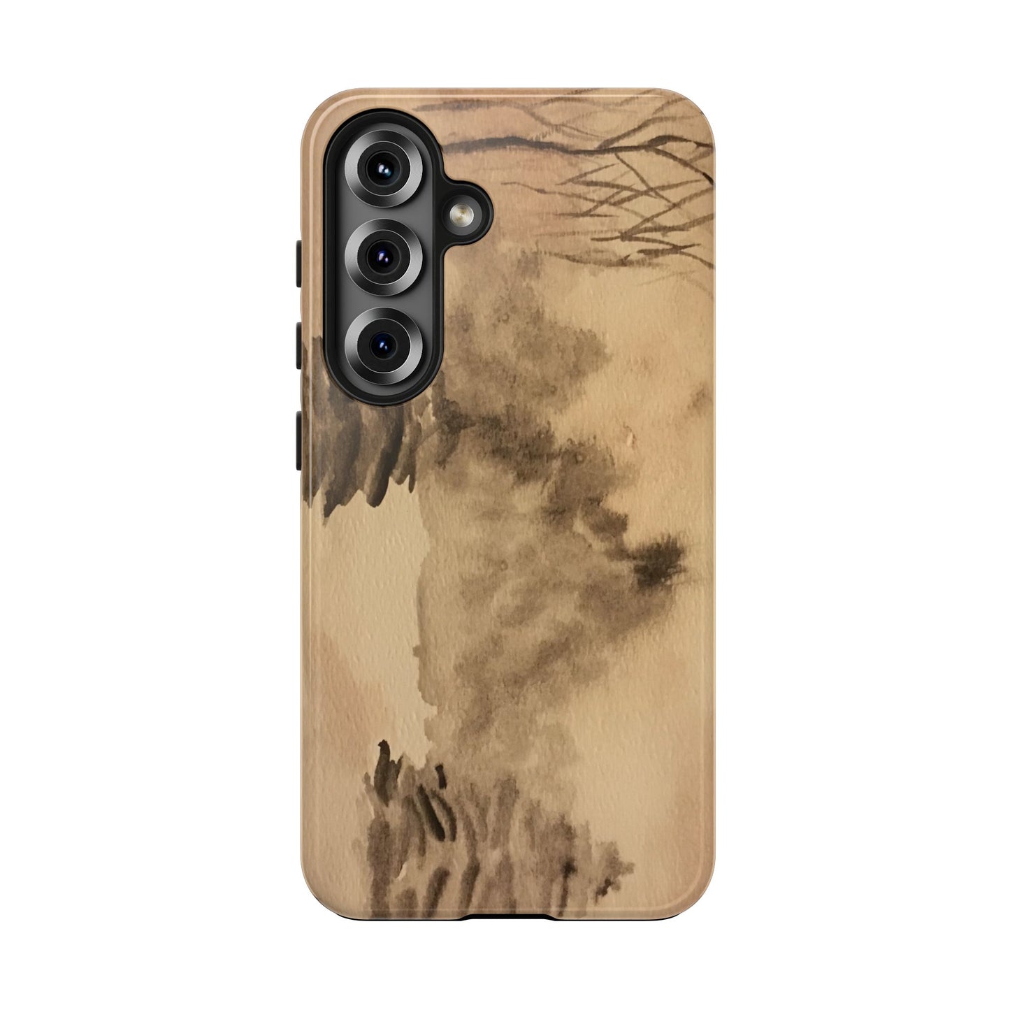 Winter Scene Tough Phone Cases, iPhone & Samsung cases, wireless charging, pine trees, snow, original watercolor artwork, gifts, Christmas