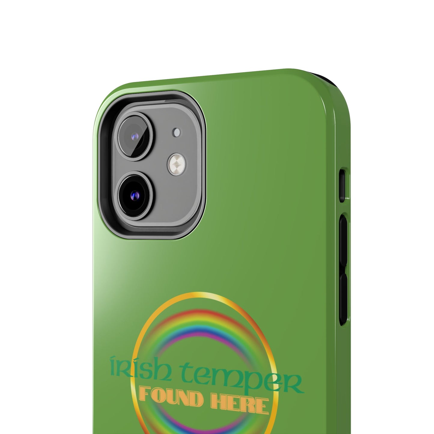 Green Irish Temper Found Here Tough Phone Cases, iPhone & Samsung cases, wireless charging, gifts, St Patricks Day, Birthday, Christmas