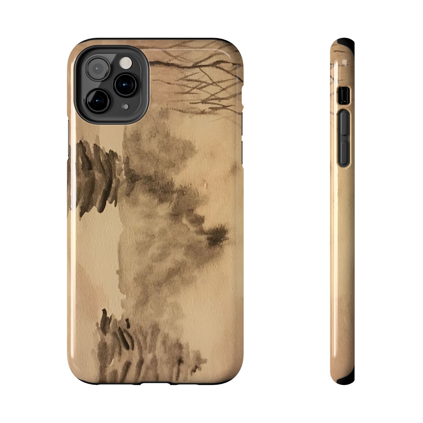Winter Scene Tough Phone Cases, iPhone & Samsung cases, wireless charging, pine trees, snow, original watercolor artwork, gifts, Christmas