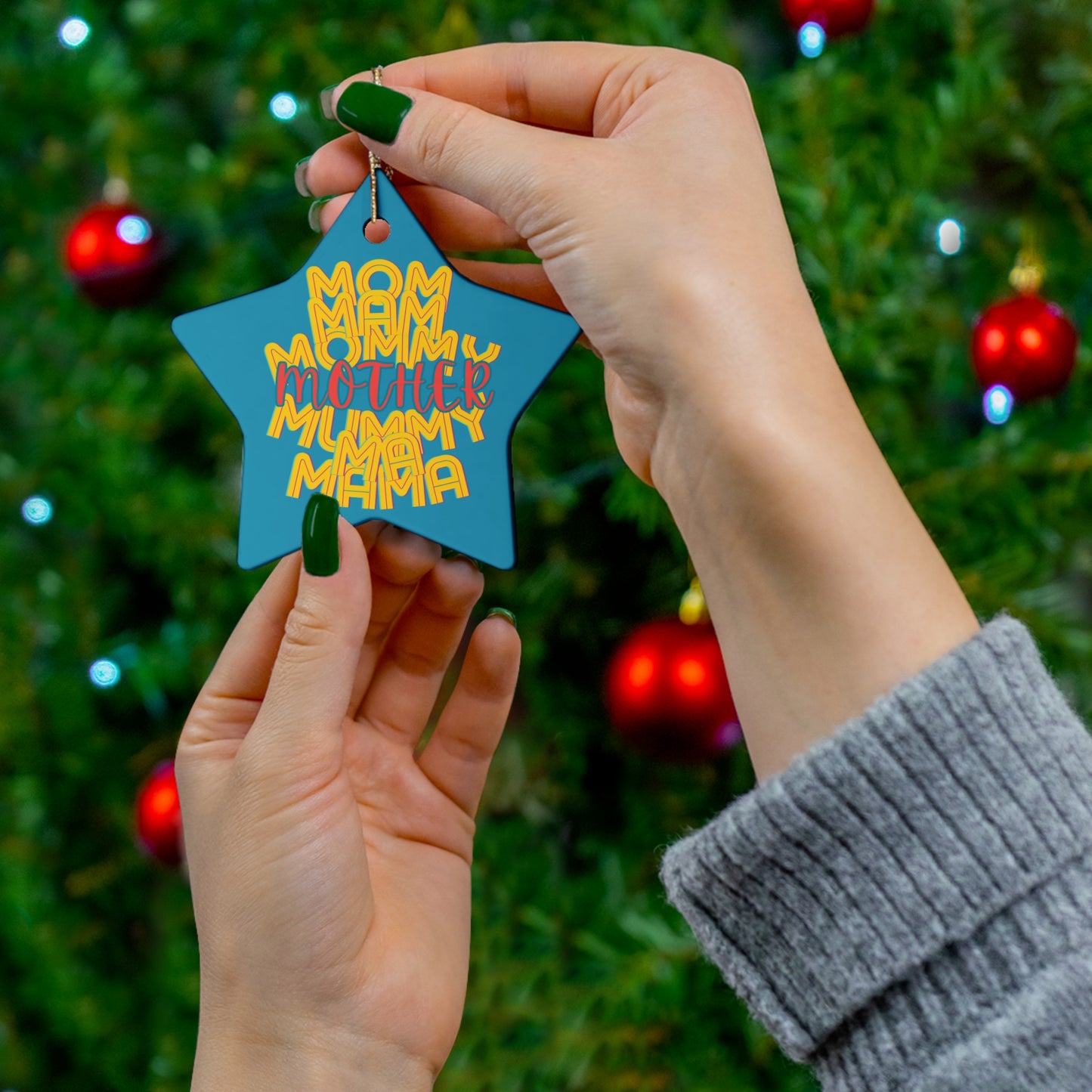 Mother Hanging Ceramic Ornament, Mom Mommy Ma Mam Mama Mummy, Circle Snowflake Heart Star, Christmas Tree, Holiday, Mothers Day, Gifts