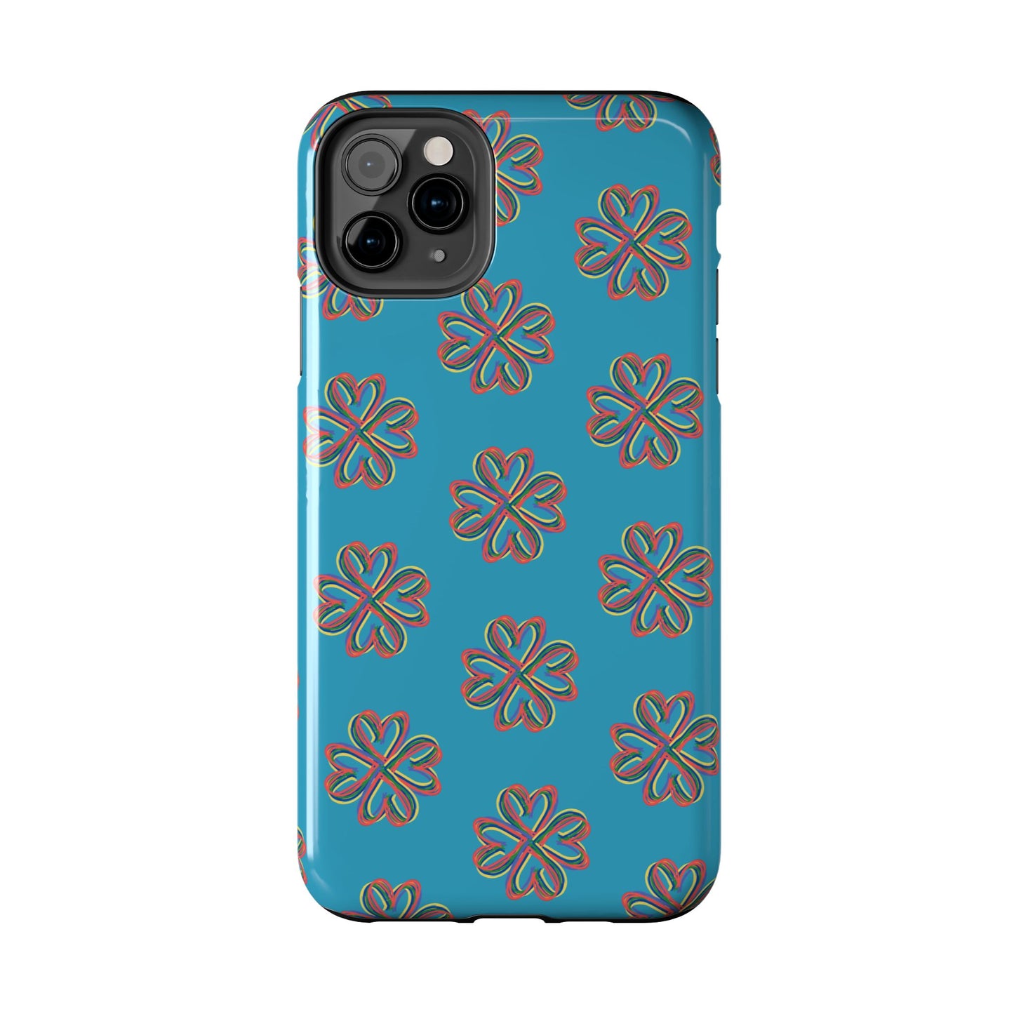 Floral Tough Phone Case, Colorful Turquoise Case, Hard Cover, iPhone Samsung Galaxy Google Pixel, Botanical Print Phone, Wireless Charging