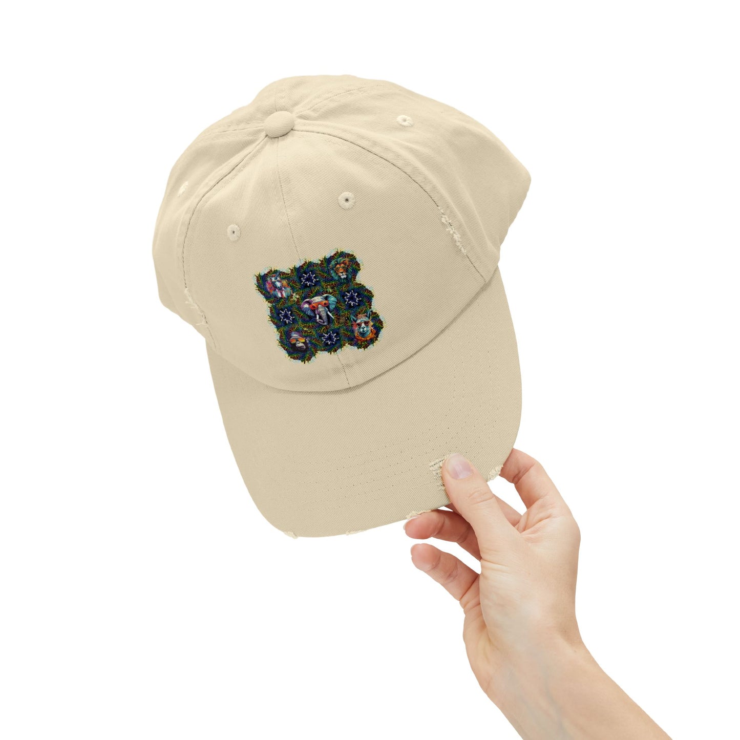 Wild & Cool Creatures Unisex Distressed Cap, Graphic Art, Animals, Gift, Hats, Cotton Twill, Adjustable, Gifts for Women Men Friends Teens