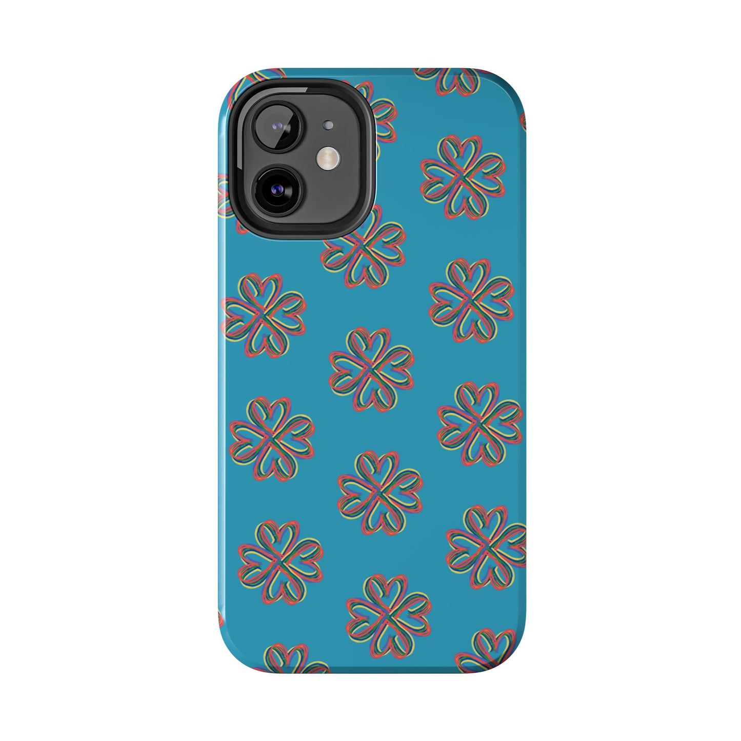 Floral Tough Phone Case, Colorful Turquoise Case, Hard Cover, iPhone Samsung Galaxy Google Pixel, Botanical Print Phone, Wireless Charging