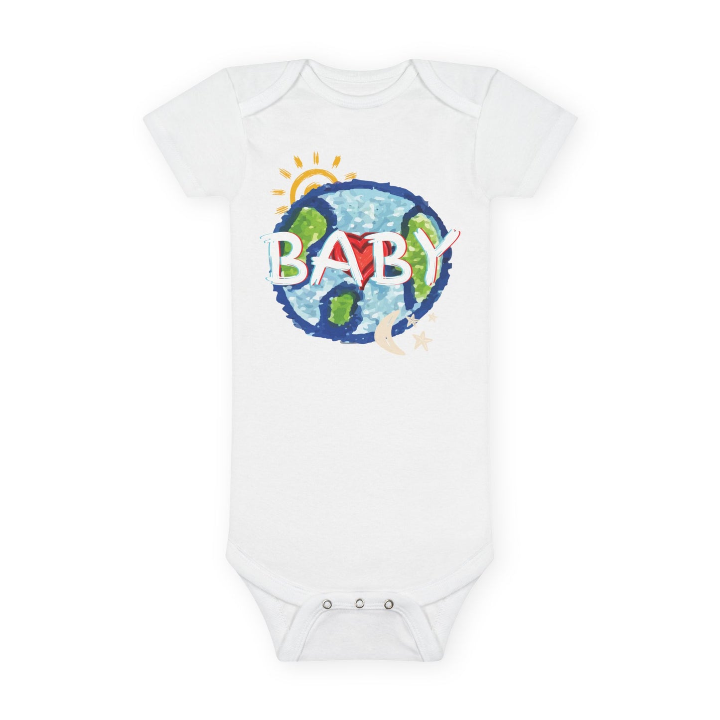 BABY Whole World Sun Moon Stars Heart Organic Baby Bodysuit