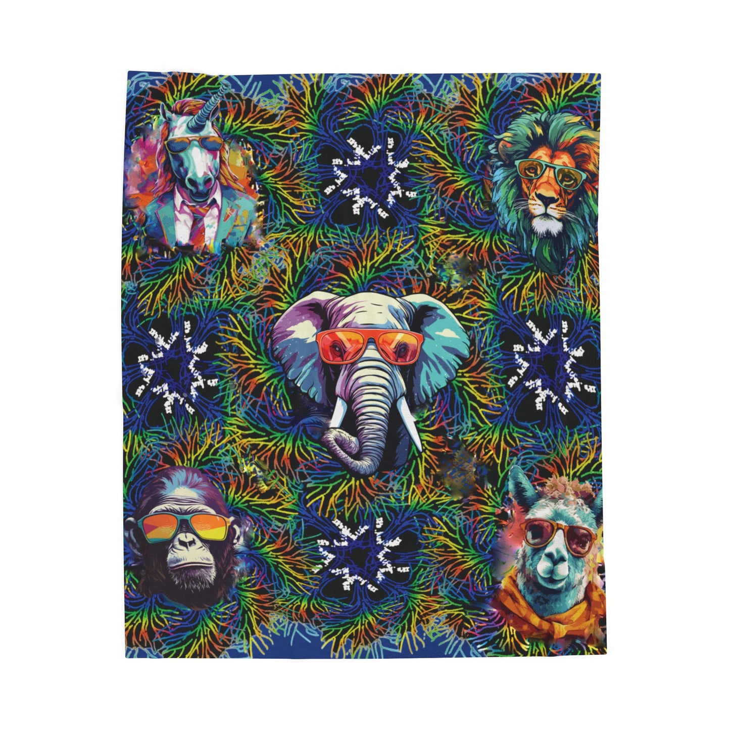 Blue Wild & Cool Creatures Velveteen Blanket, Animals, Cozy Throw, Home Decor, Gift, Bed Cover Vibrant Couch Blanket Kids Birthday Christmas
