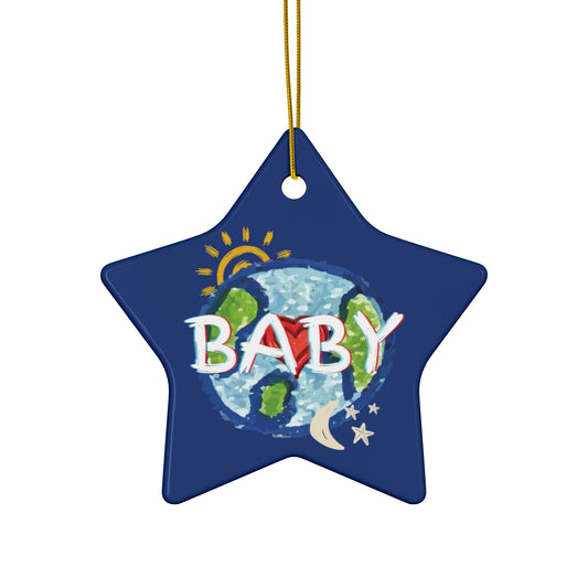 BABY Hanging Ceramic Ornament, Whole World, Sun Moon & Stars, Heart, Circle Snowflake Heart Star, Christmas Tree, Holiday, Birthday, Gifts