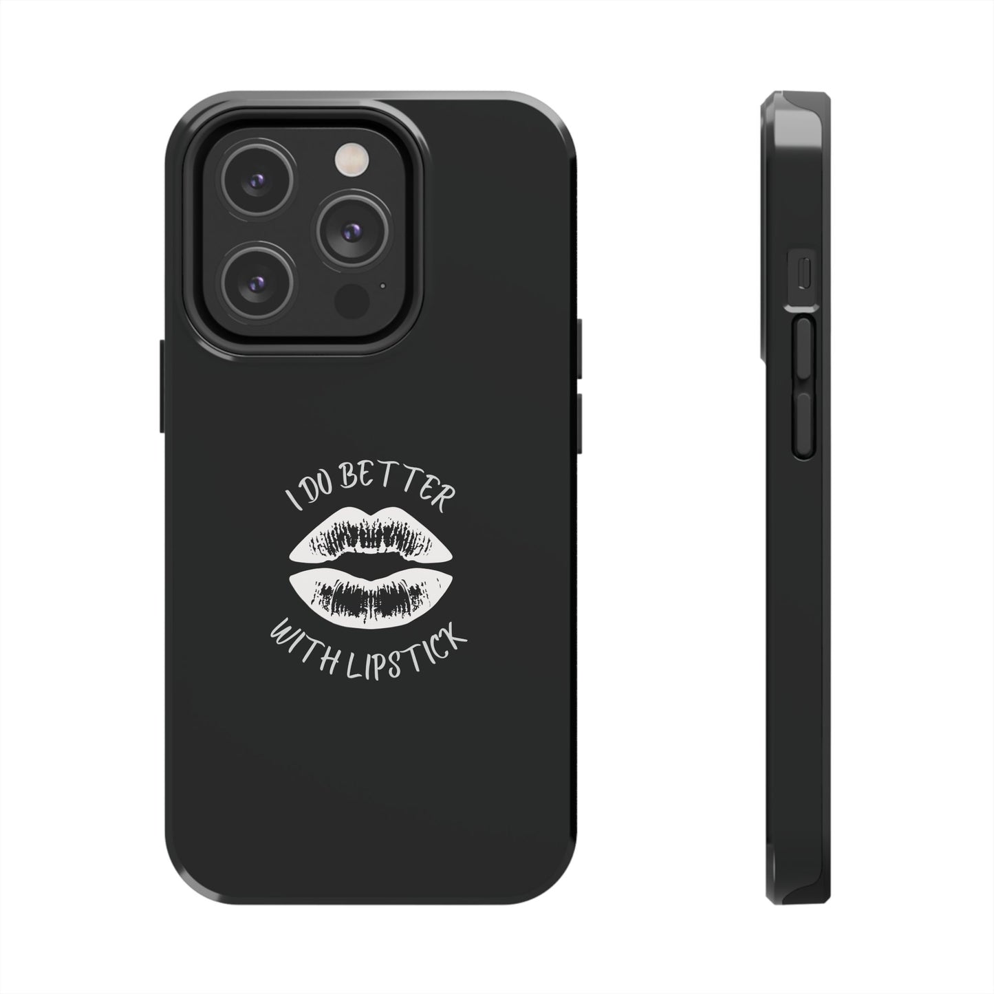 Glamorous Lipstick Tough Phone Cases - Empowered Gifts, Sassy Wireless Charging Cover, Fun Lips Samsung & iPhone Cases, Black Design