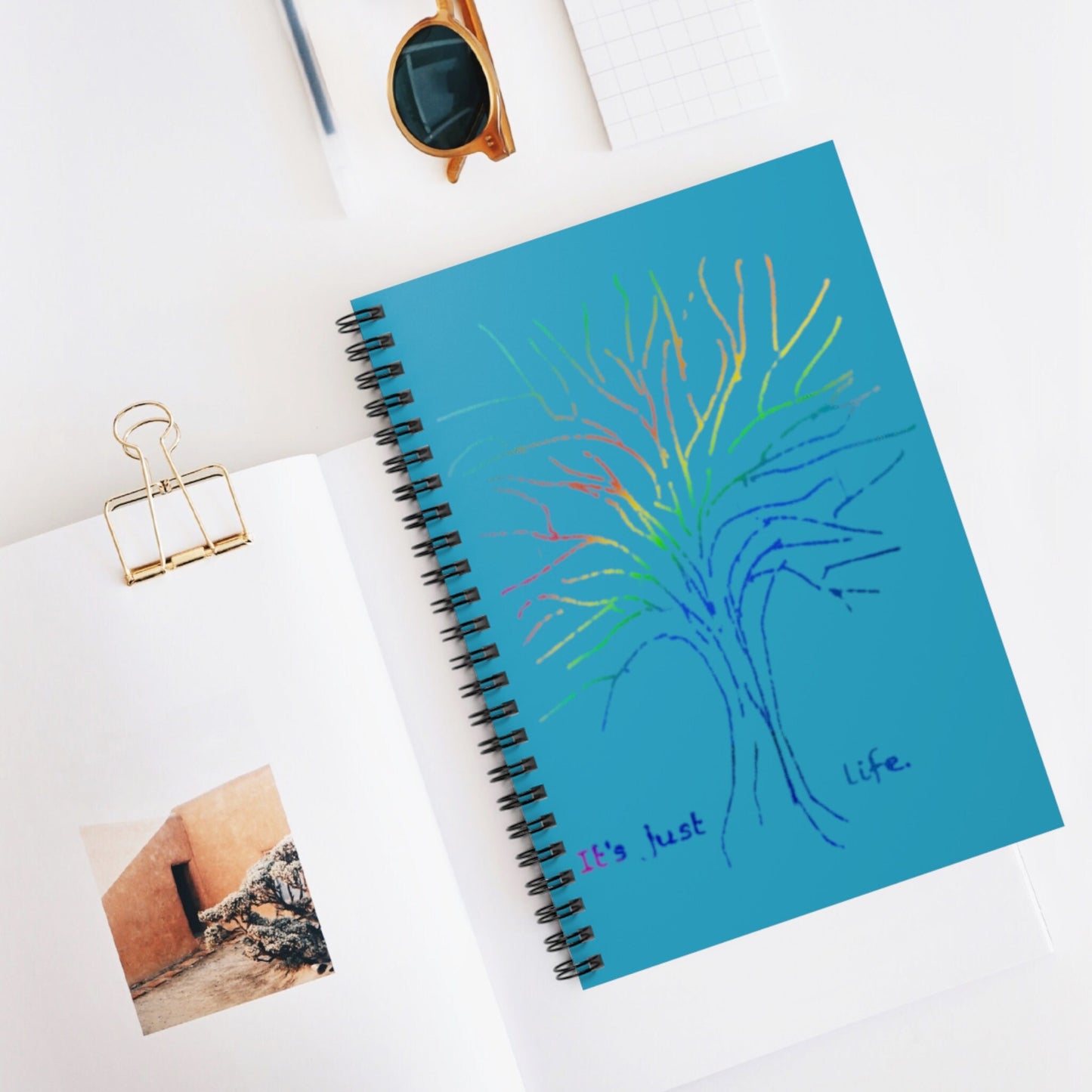 Its Just Life Rainbow Tree Turquoise Spiral Notebook, Ruled Line, gender neutral, journal, notes, lists, pride, teens, adults, kids, friends