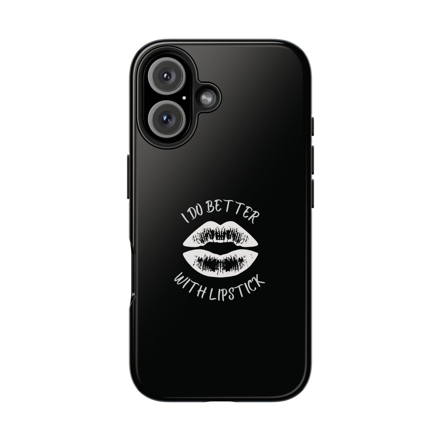 Glamorous Lipstick Tough Phone Cases - Empowered Gifts, Sassy Wireless Charging Cover, Fun Lips Samsung & iPhone Cases, Black Design