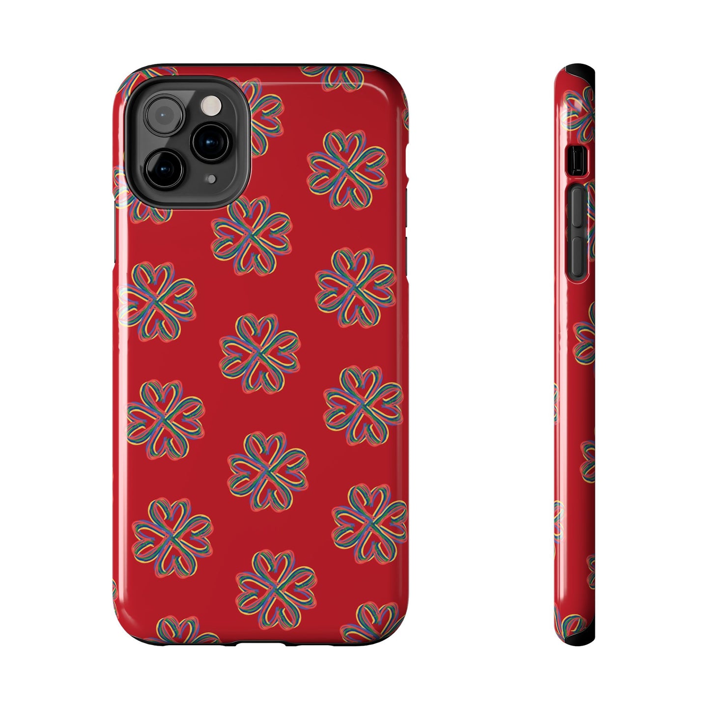 Floral Tough Phone Case, Red Phone Cover, Protective Tech Accessory, Botanical Phone Shell, Gift for Gardeners, Colorful, Wireless Charging