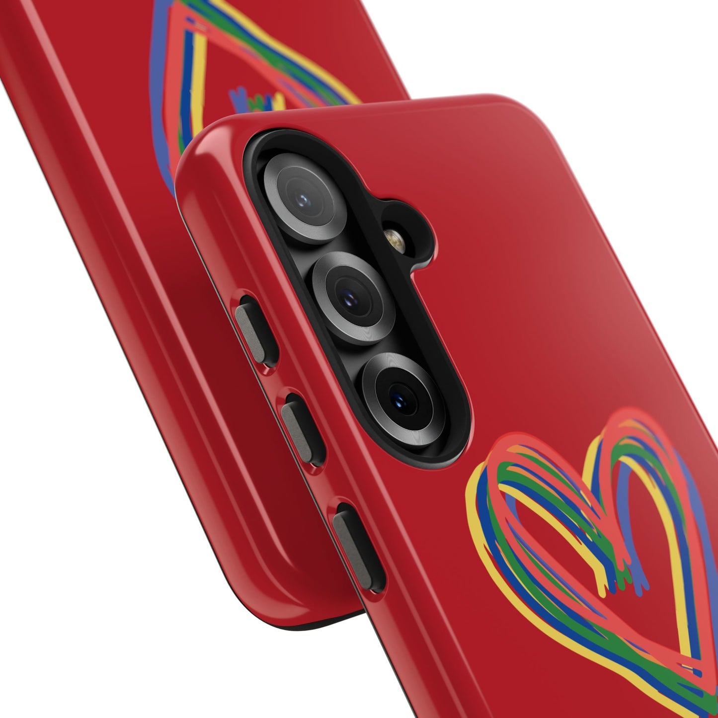 Rainbow Hearts Tough Phone Case, Red Phone Cover, Smartphone Case, Heart Pattern Phone Shell, Phone Hard Case, Colorful, Wireless Charging