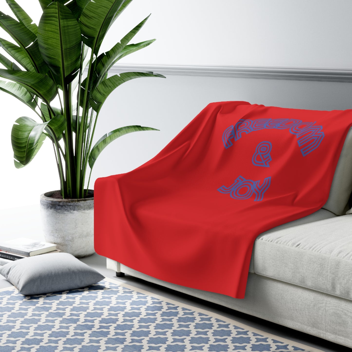 Freedom & Joy Red Sherpa Fleece Blanket, America, Love, Happy, Home Decor, Soft, Cozy, Holidays, Gift, Gender Neutral, Throw 50x60 60x80