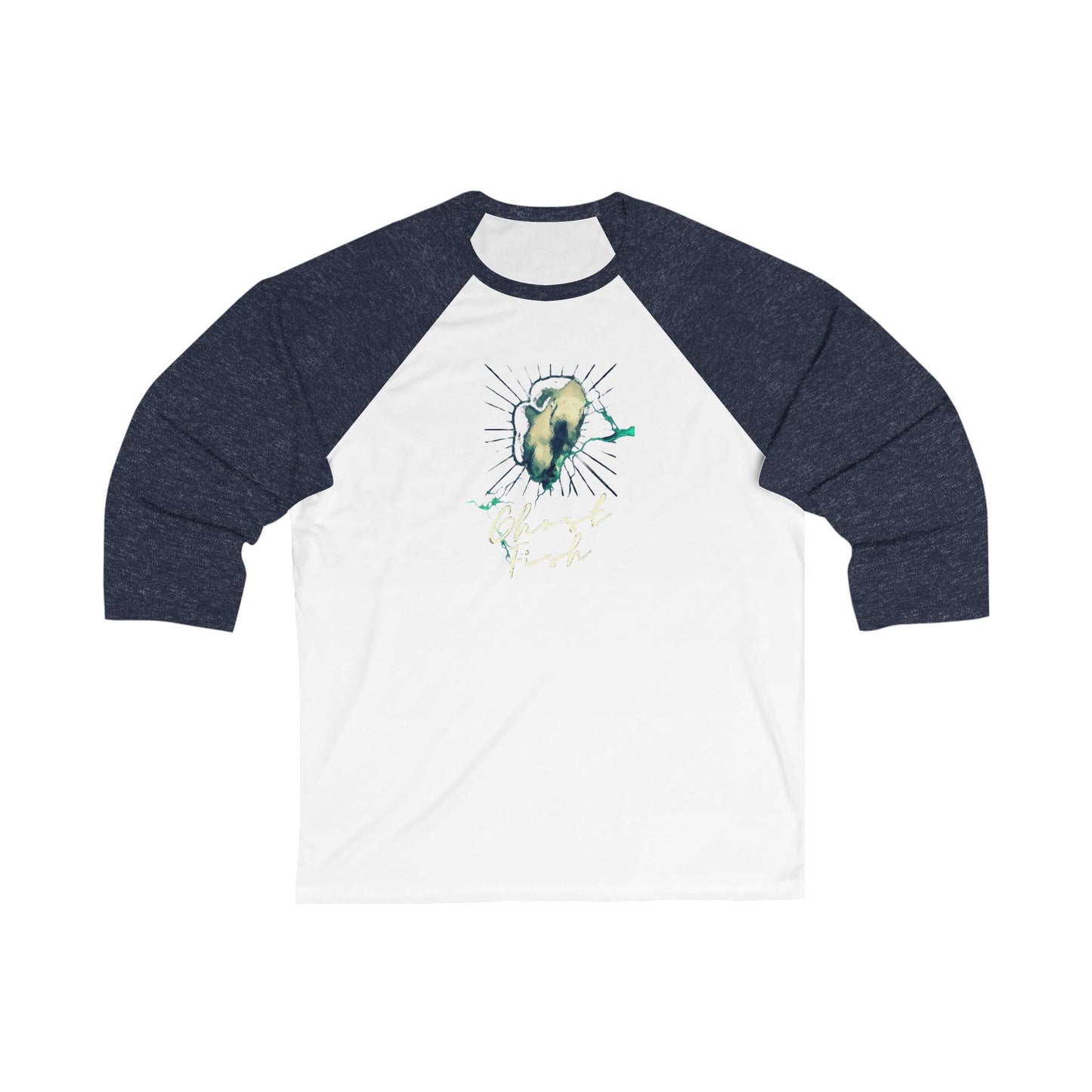 Ghost Fish Unisex 3\4 Sleeve Baseball Tee, graphic tees, animals, fun, gender neutral, gift, women men teens friends, Christmas, birthday