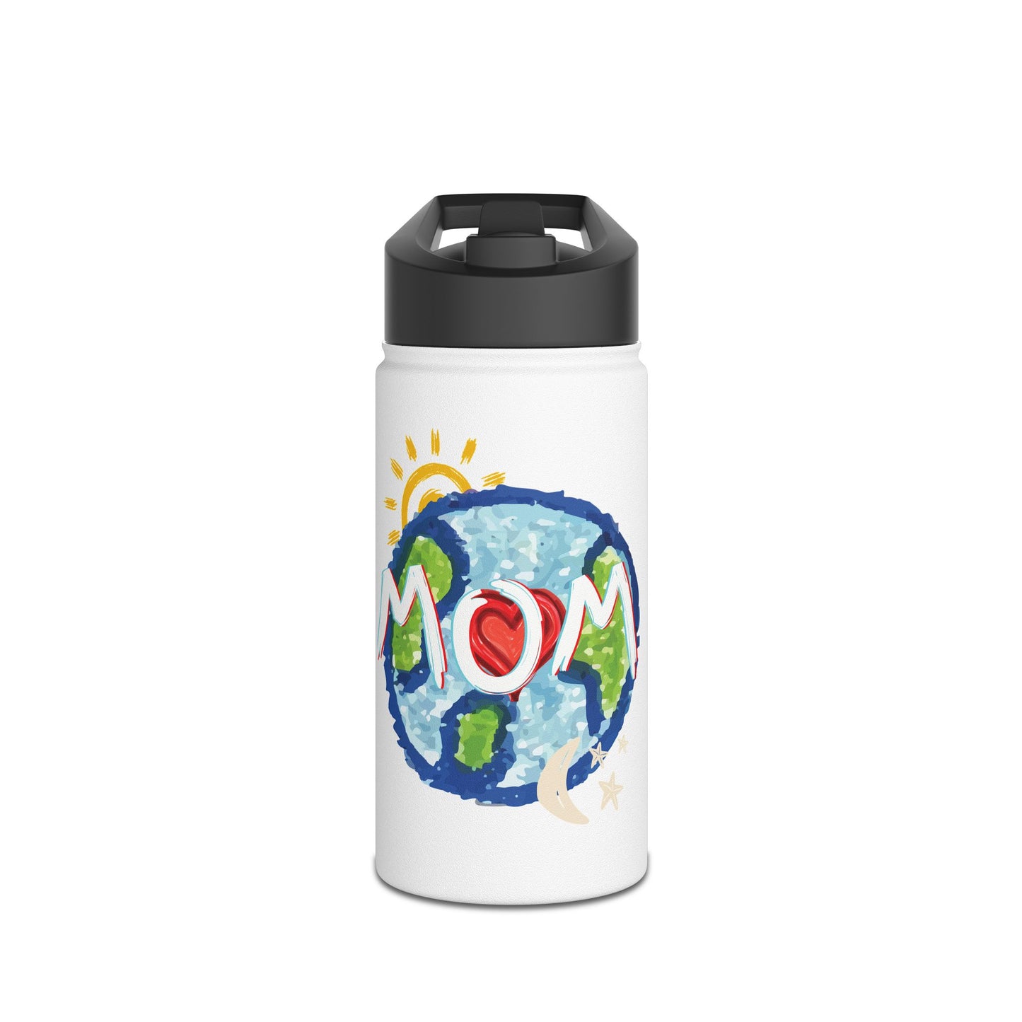 MOM Stainless Steel Water Bottle, Whole World, Sun, Moon & Stars, Heart, Love, Mothers Day, Gifts for Women, Exercise, Eco, Gender Neutral