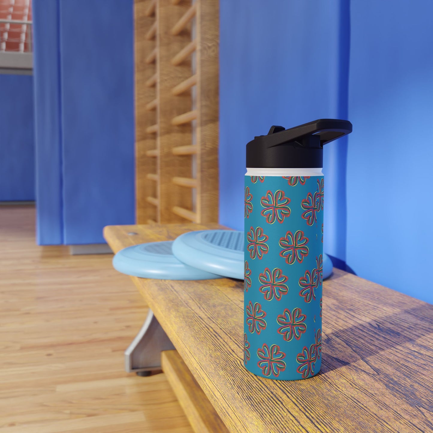 Turquoise Colorful Floral Stainless Steel Water Bottle, Gender Neutral, Gift, Exercise, Run, Workout, Eco BPA-free, Gift Birthday Christmas