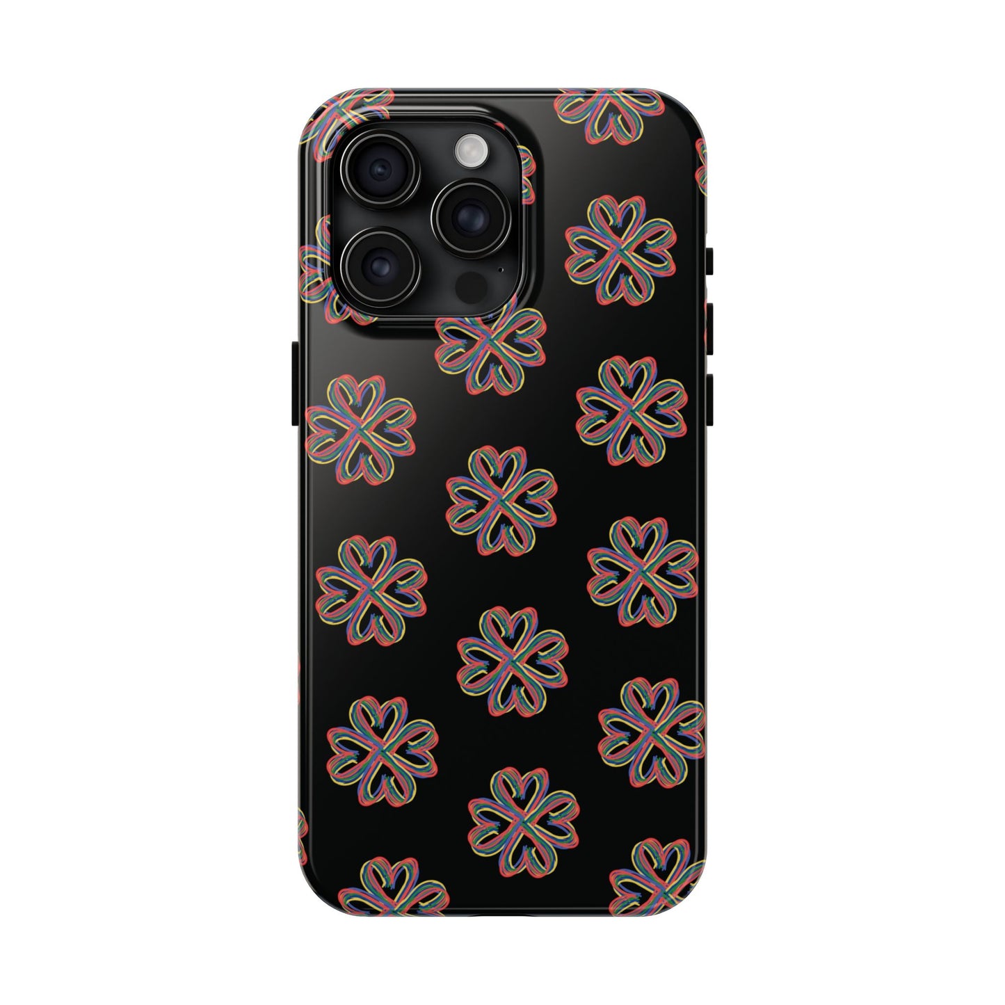 Tough Phone Cases, Floral Phone Cover, Protective Floral Case, Colorful Phone Shell, Black Phone Case, Wireless Charging