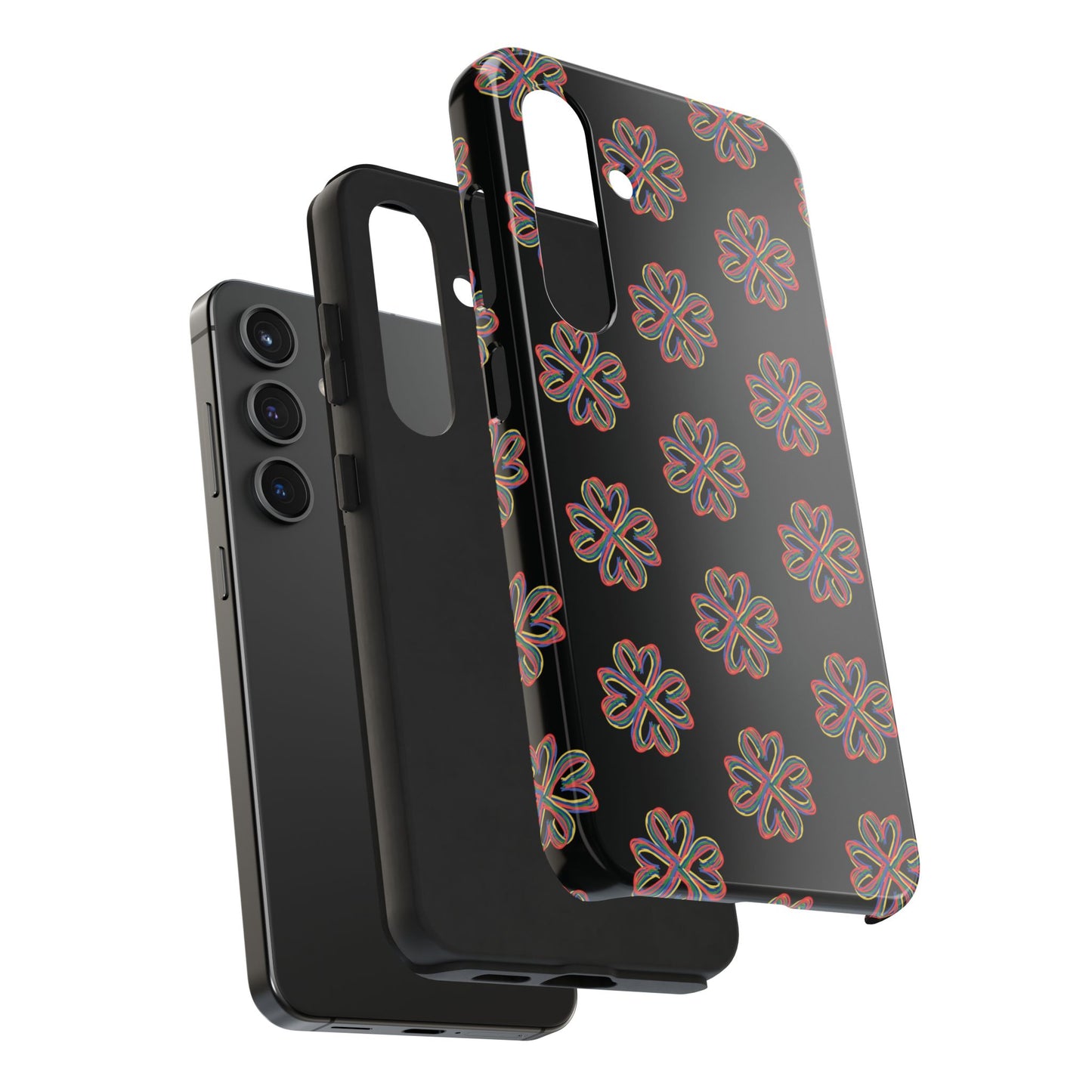 Tough Phone Cases, Floral Phone Cover, Protective Floral Case, Colorful Phone Shell, Black Phone Case, Wireless Charging