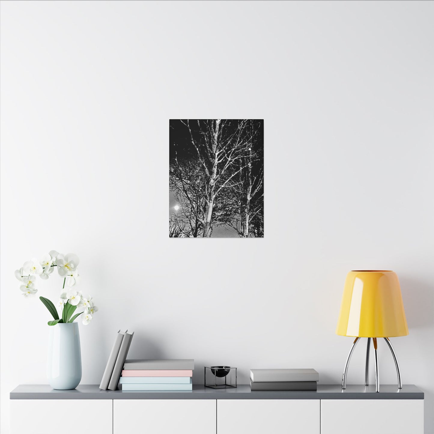 Canvas Wrap Worm Moon, Night Tree, Dark, Moon, Black and White, Photo, Artwork, Wall Art, Decor, Nature, Halloween, Gift, Eco, Matte Canvas