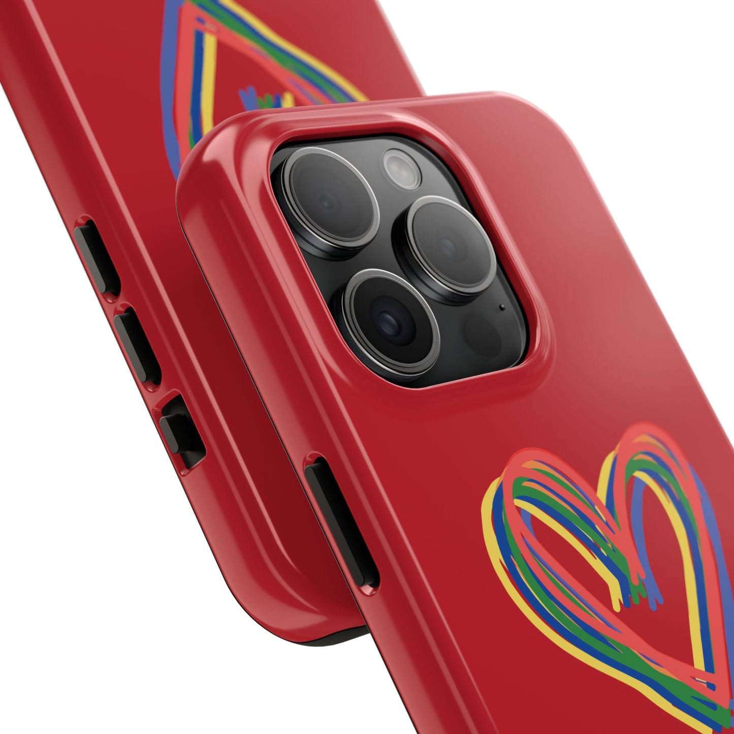 Rainbow Hearts Tough Phone Case, Red Phone Cover, Smartphone Case, Heart Pattern Phone Shell, Phone Hard Case, Colorful, Wireless Charging