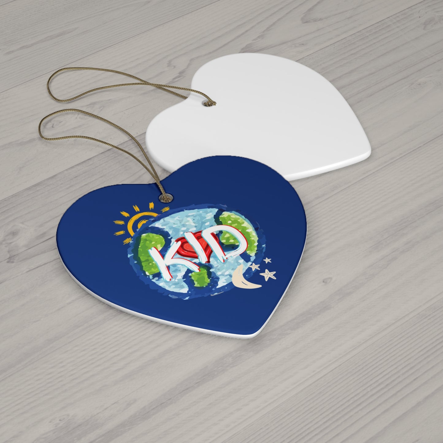 KID Hanging Ceramic Ornament, Whole World, Sun Moon & Stars, Heart, Circle Snowflake Heart Star, Christmas Tree, Holiday, Birthday, Gifts