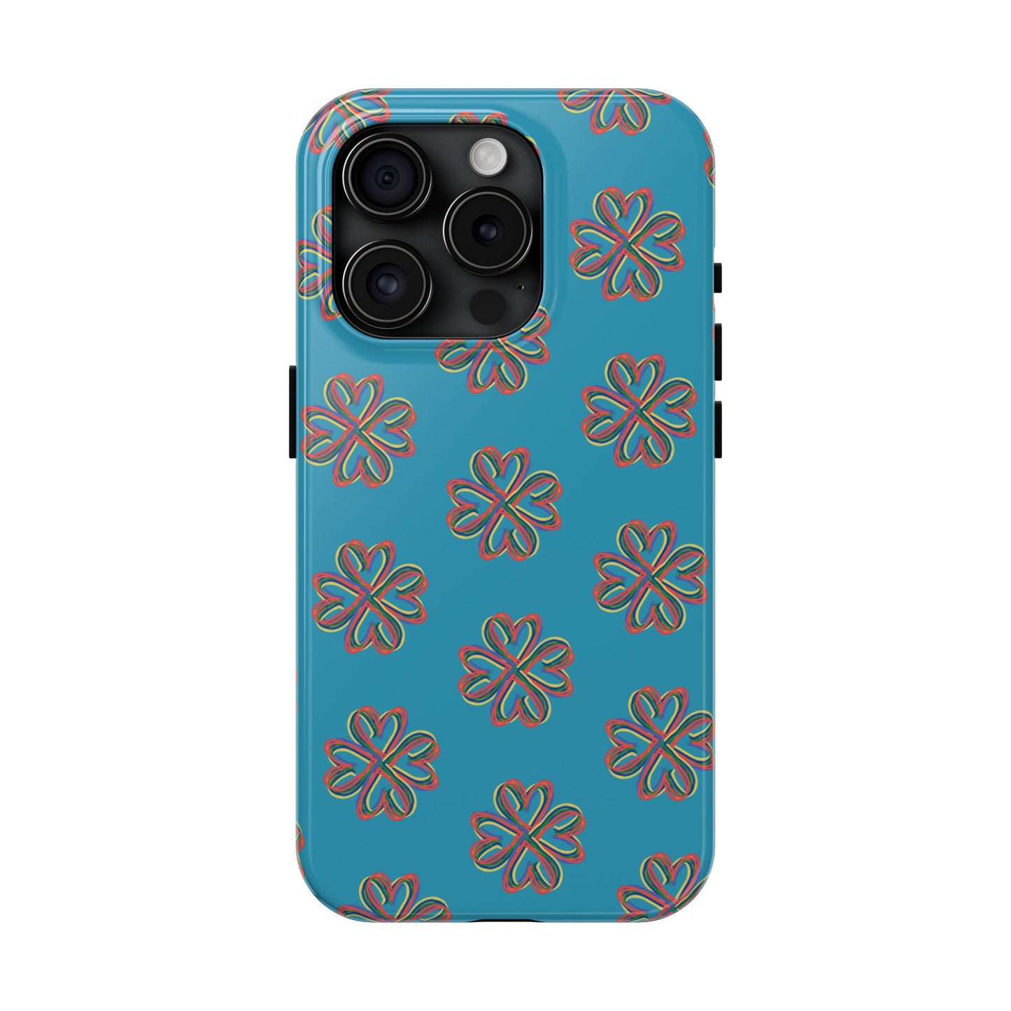 Floral Tough Phone Case, Colorful Turquoise Case, Hard Cover, iPhone Samsung Galaxy Google Pixel, Botanical Print Phone, Wireless Charging