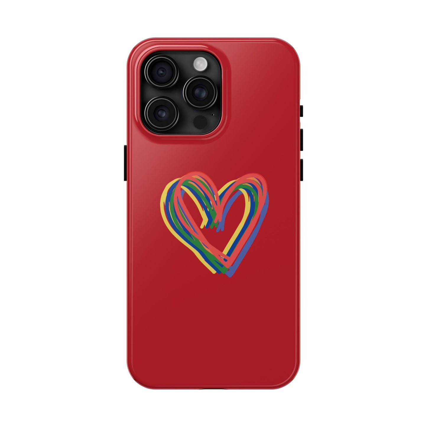 Rainbow Hearts Tough Phone Case, Red Phone Cover, Smartphone Case, Heart Pattern Phone Shell, Phone Hard Case, Colorful, Wireless Charging