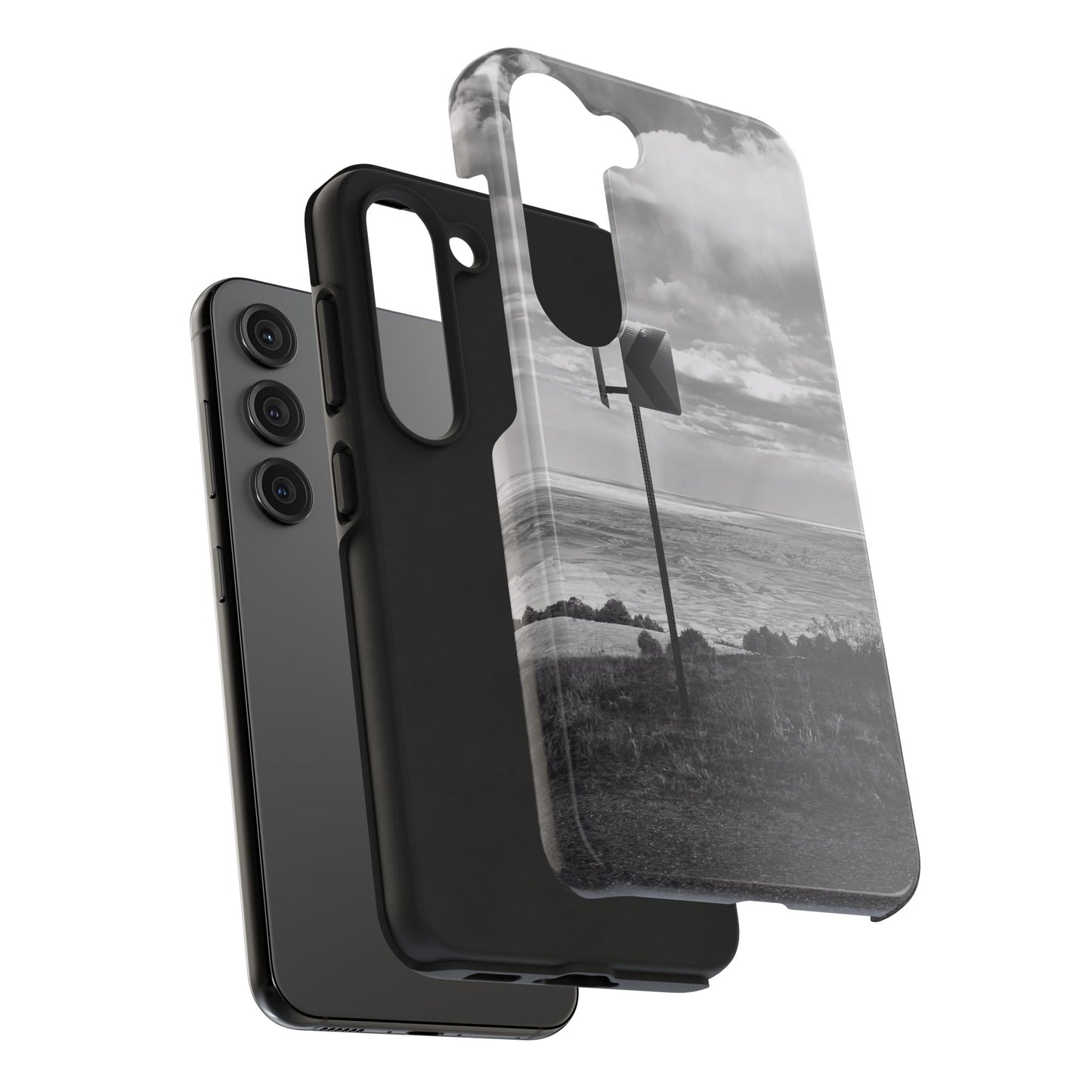 Road Sign Tough Phone Cases, iPhone & Samsung cases, wireless charging, black and white photo, nature, original art, gift birthday Christmas