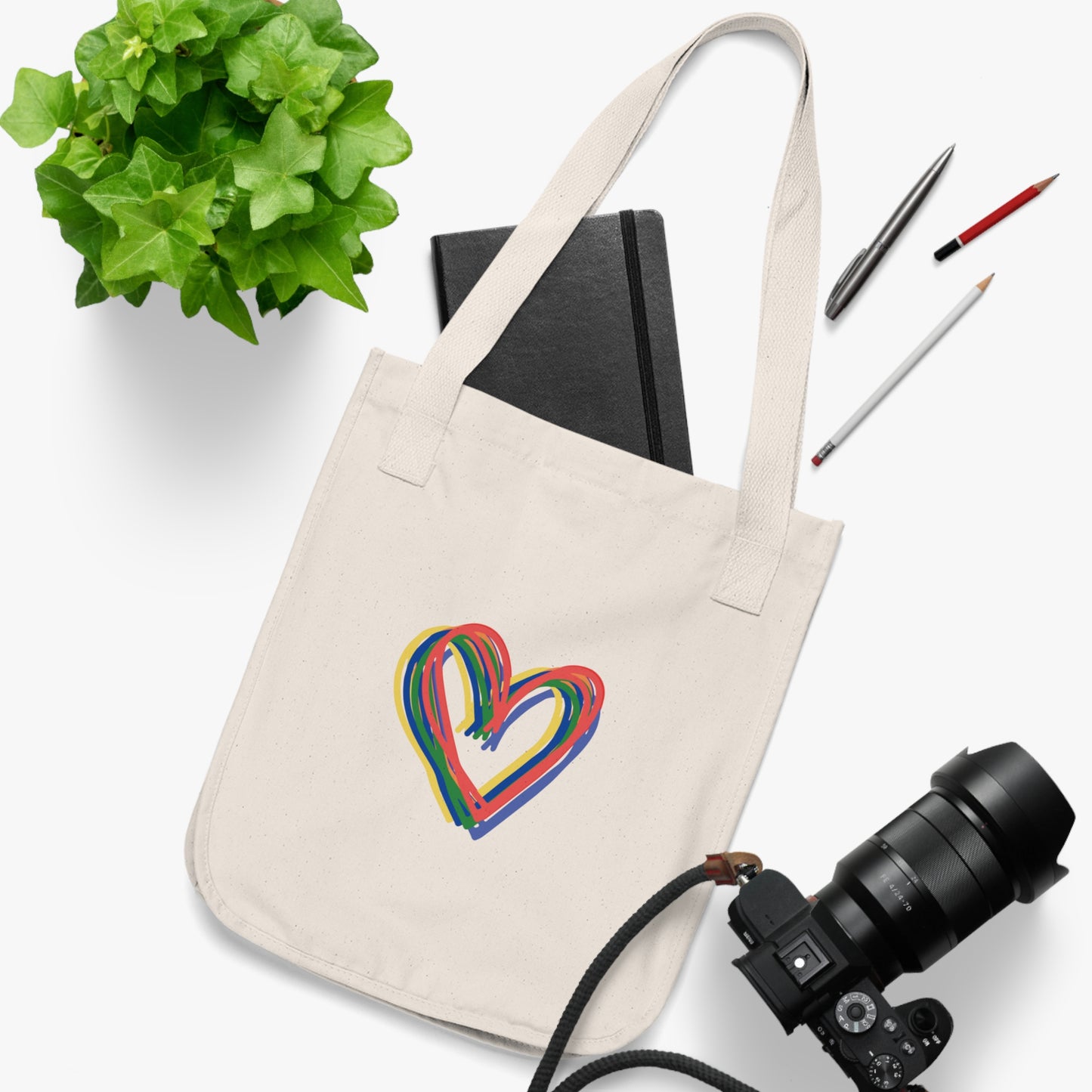Rainbow Hearts Organic Canvas Tote Bag, Hearts, Gender Neutral, Pride, Women, Men, Kids, Gift, Groceries, Shopping, Books, Eco, Valentines