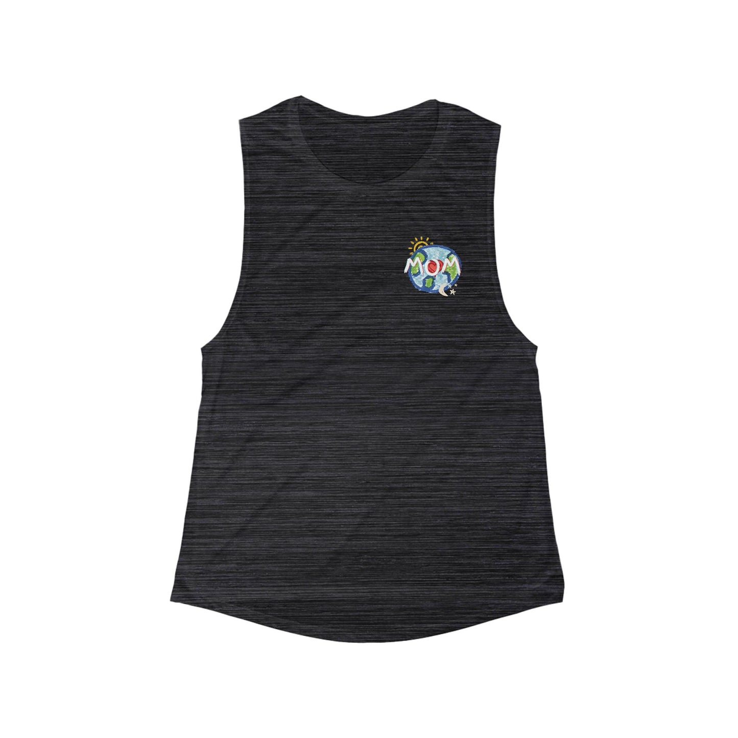 MOM Womens Flowy Scoop Muscle Tank, Whole World, Sun Moon Stars, Heart, Love, Mothers Day, Gift for Women, Comfy, Soft, workout, sleeveless