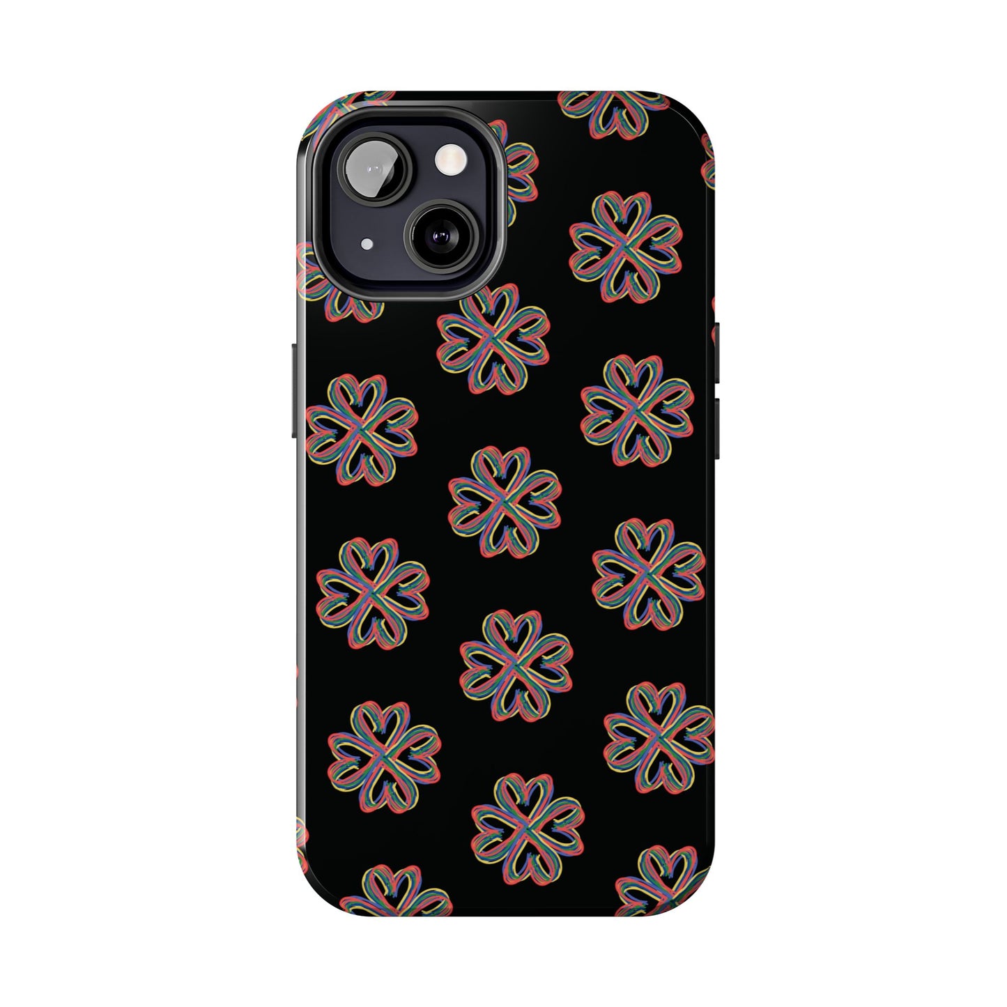 Tough Phone Cases, Floral Phone Cover, Protective Floral Case, Colorful Phone Shell, Black Phone Case, Wireless Charging