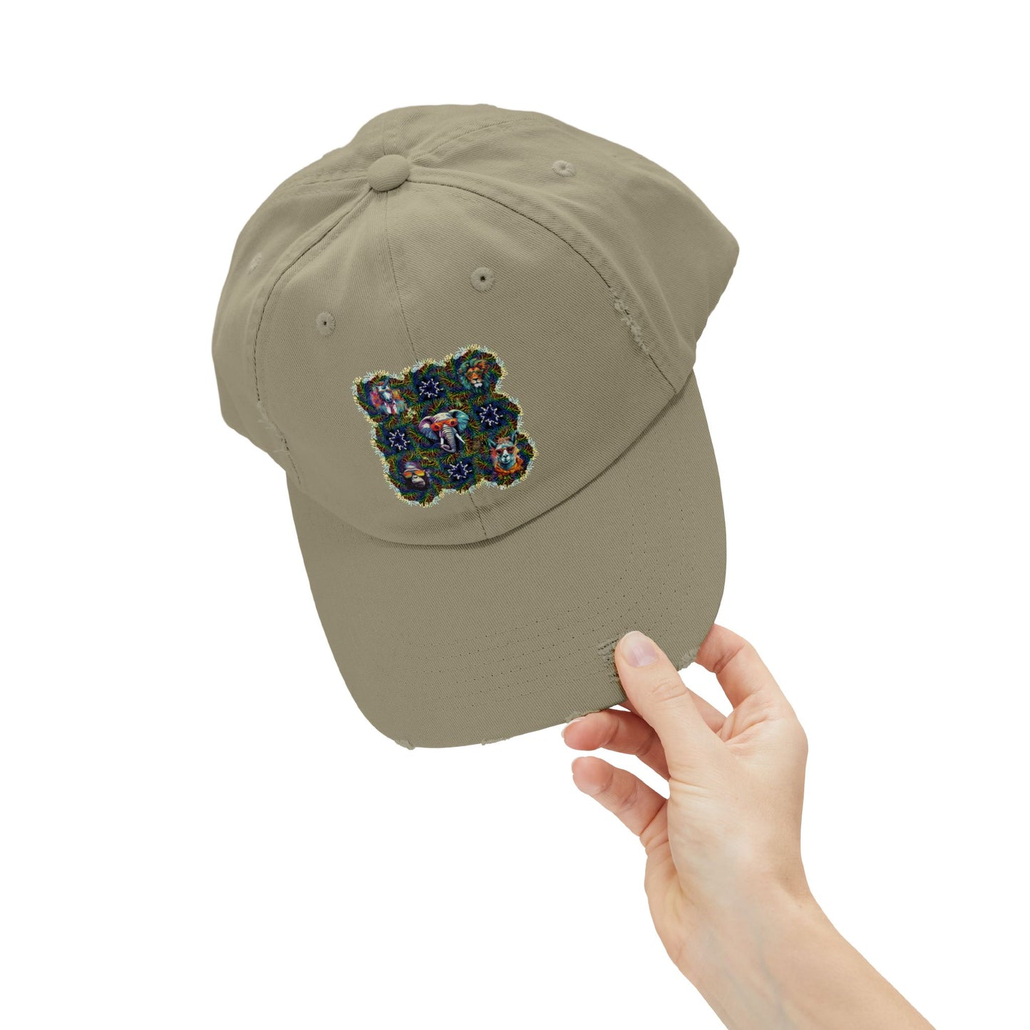 Wild & Cool Creatures Unisex Distressed Cap, Graphic Art, Animals, Gift, Hats, Cotton Twill, Adjustable, Gifts for Women Men Friends Teens