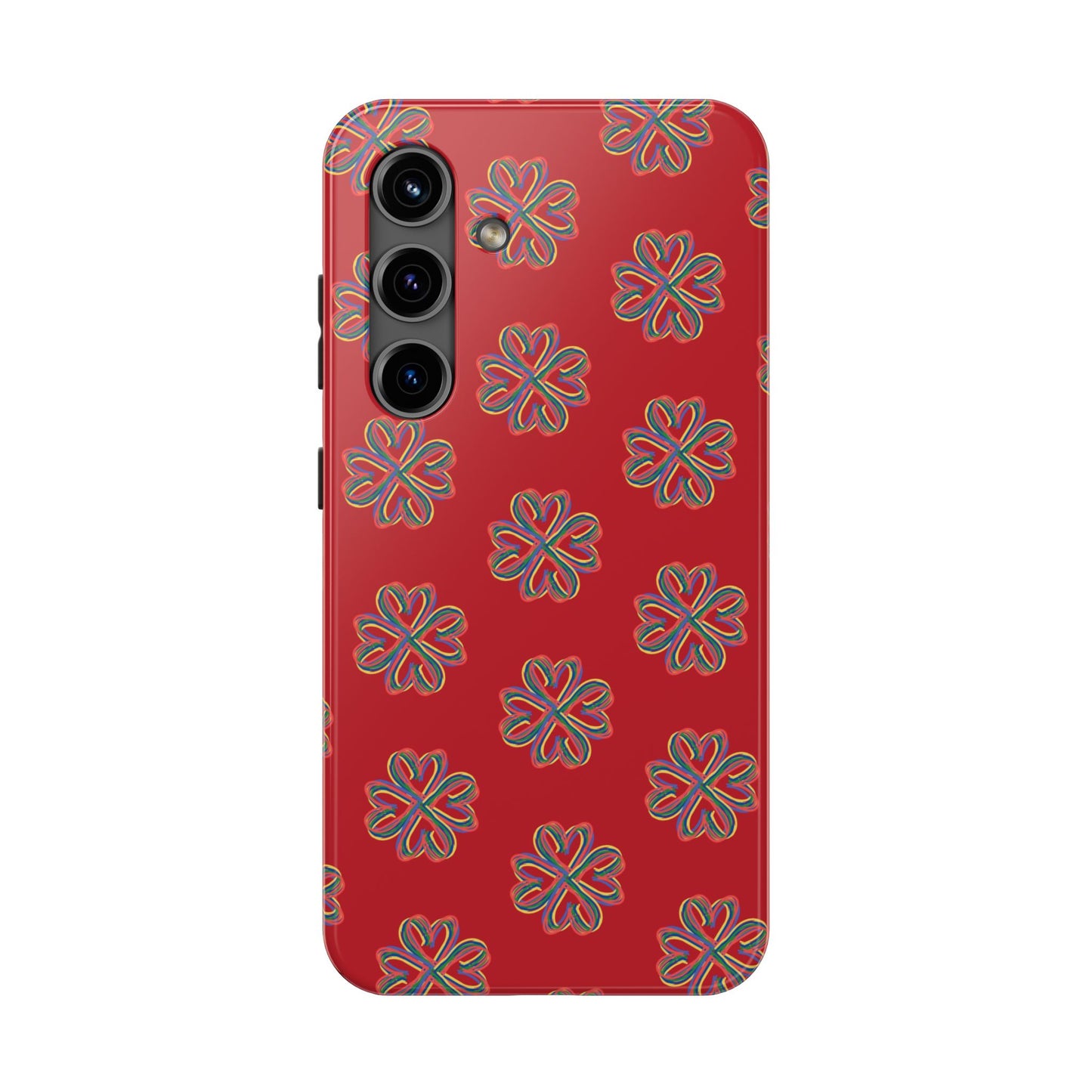 Floral Tough Phone Case, Red Phone Cover, Protective Tech Accessory, Botanical Phone Shell, Gift for Gardeners, Colorful, Wireless Charging