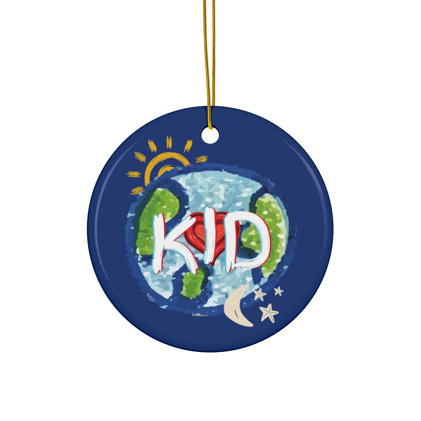 KID Hanging Ceramic Ornament, Whole World, Sun Moon & Stars, Heart, Circle Snowflake Heart Star, Christmas Tree, Holiday, Birthday, Gifts