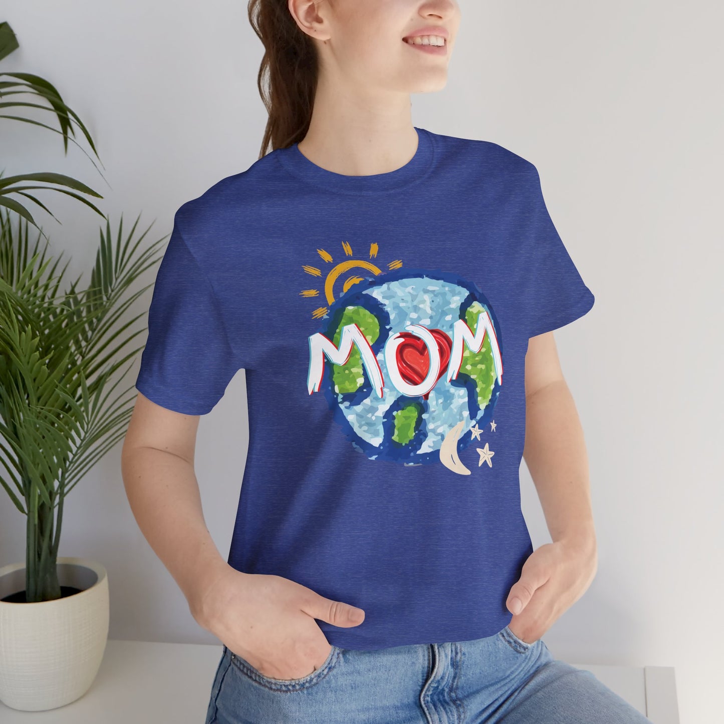 MOM Unisex Tee, Whole World, Sun Moon Stars, Heart, Love, Mothers Day, Gifts for Women, Comfy, Soft, Casual, Gender Neutral, Short Sleeves