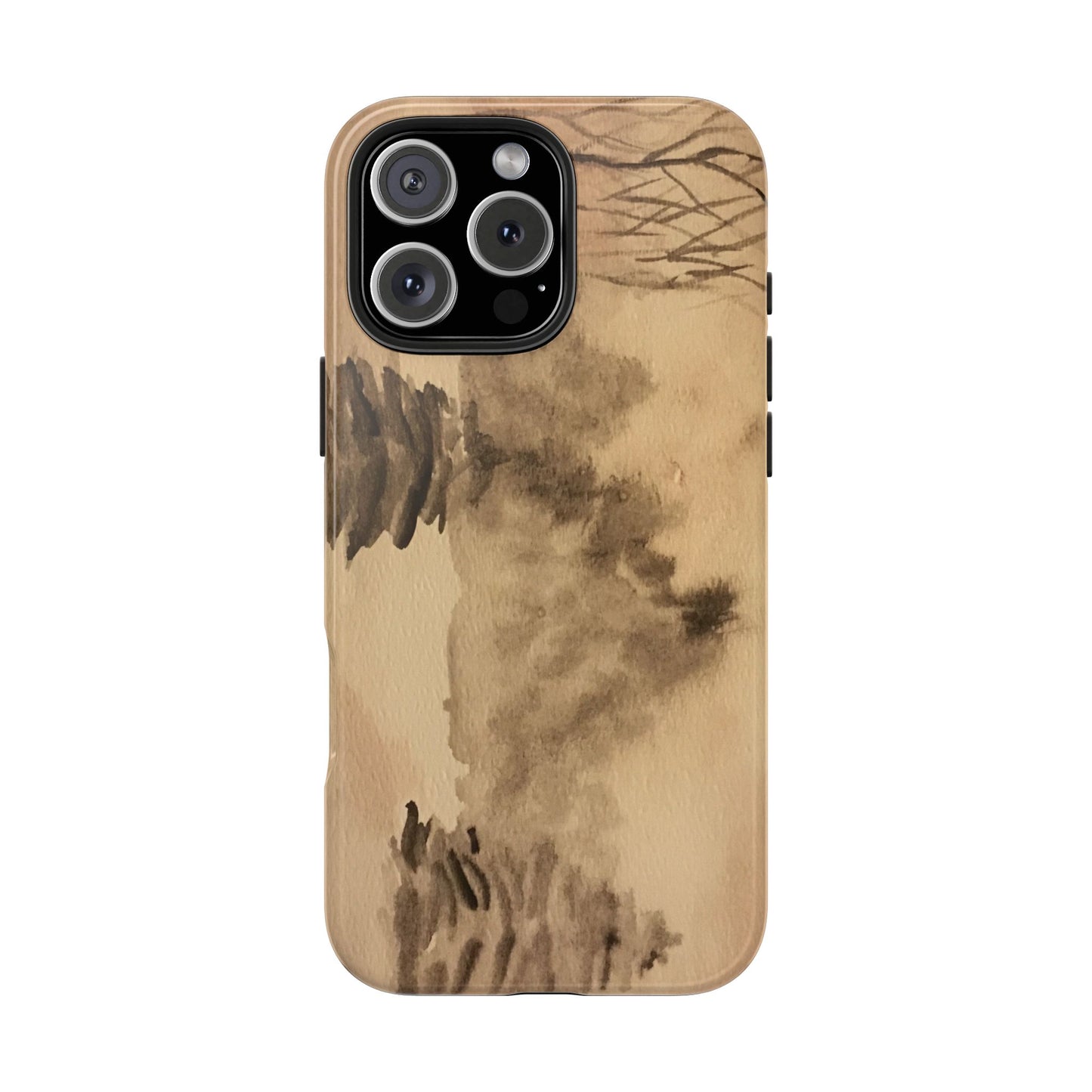 Winter Scene Tough Phone Cases, iPhone & Samsung cases, wireless charging, pine trees, snow, original watercolor artwork, gifts, Christmas