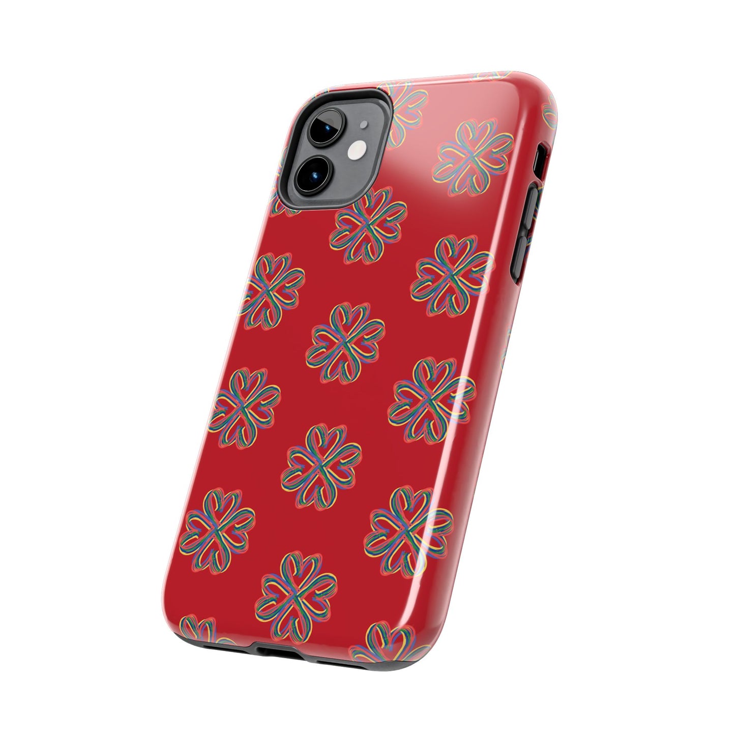 Floral Tough Phone Case, Red Phone Cover, Protective Tech Accessory, Botanical Phone Shell, Gift for Gardeners, Colorful, Wireless Charging