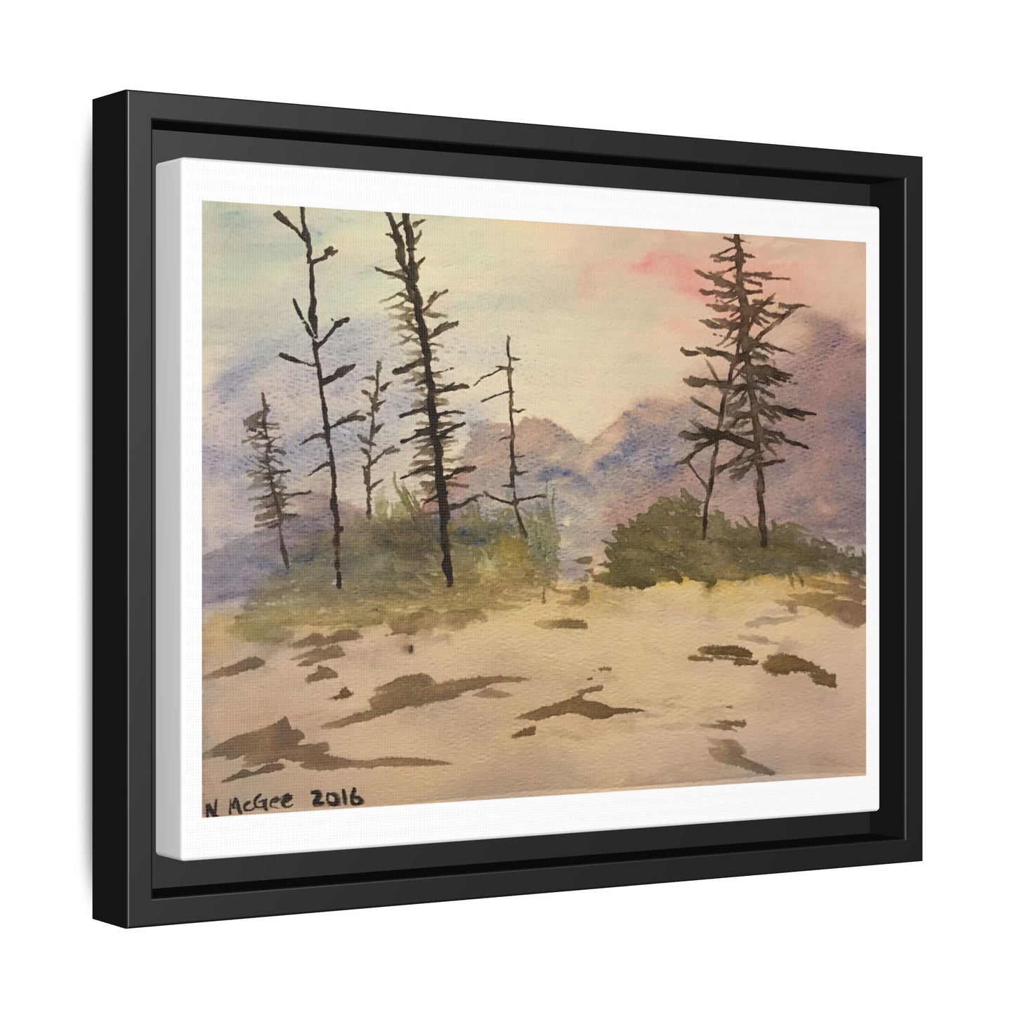 Black Frame Glacier National Park After Fire, Original Watercolor Print, Nature, Trees, Mountains, Forest, Artwork, Wall Art, Canvas, Gift