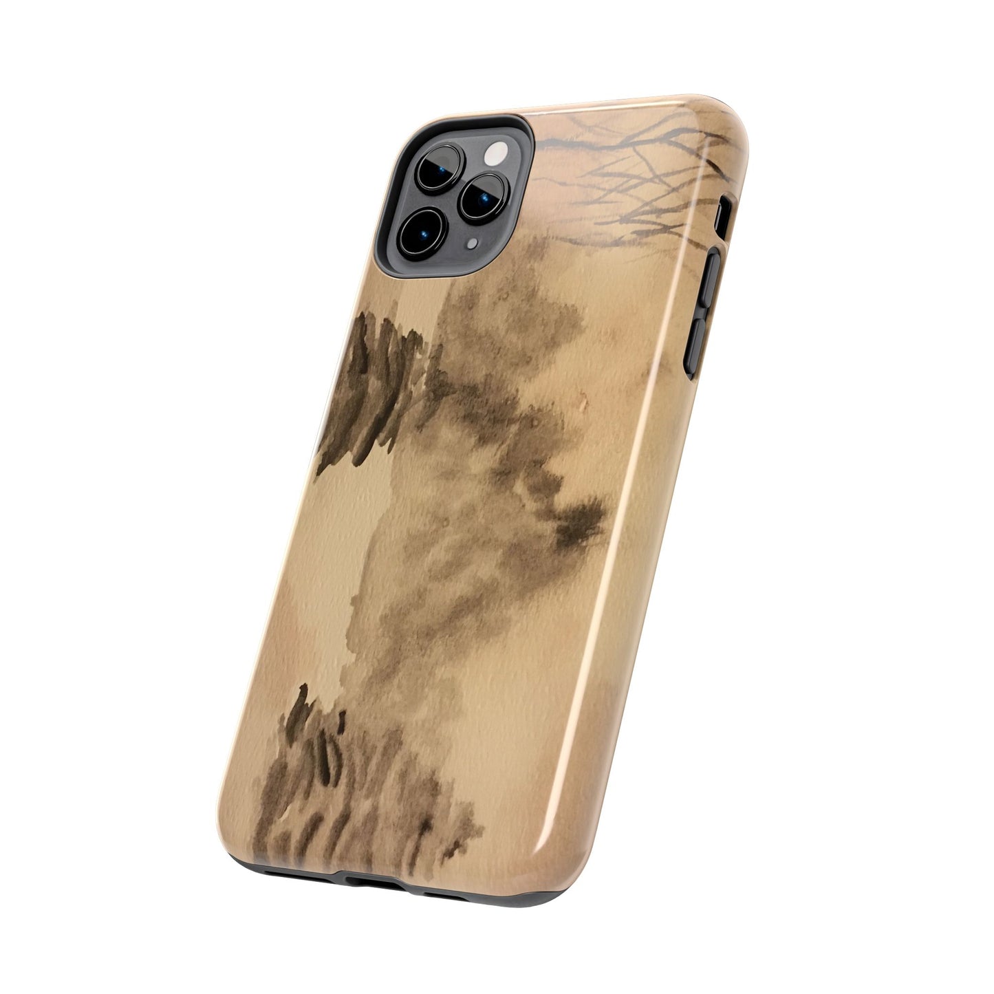 Winter Scene Tough Phone Cases, iPhone & Samsung cases, wireless charging, pine trees, snow, original watercolor artwork, gifts, Christmas