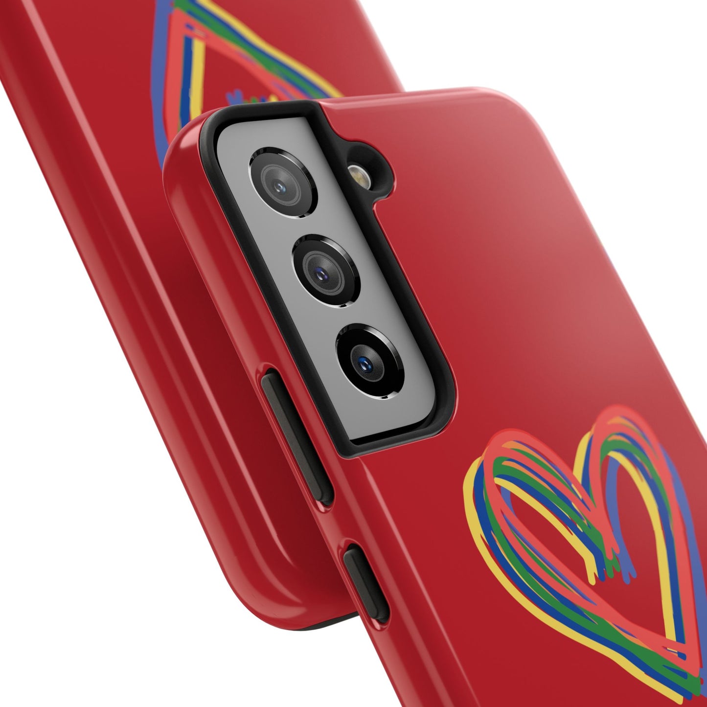 Rainbow Hearts Tough Phone Case, Red Phone Cover, Smartphone Case, Heart Pattern Phone Shell, Phone Hard Case, Colorful, Wireless Charging