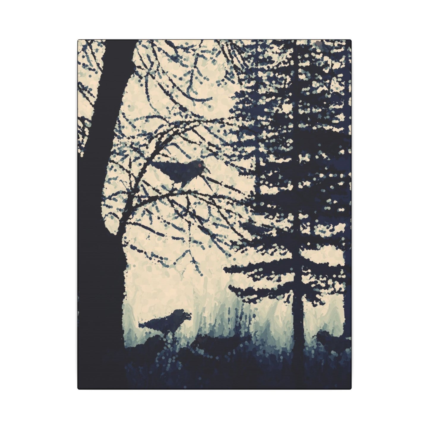 Canvas Wrap Crows in Forest, Dark, Black and White, Original Artwork, Wall Art, Decor, Trees, Birds, Nature, Halloween, Gift, Eco, Matte