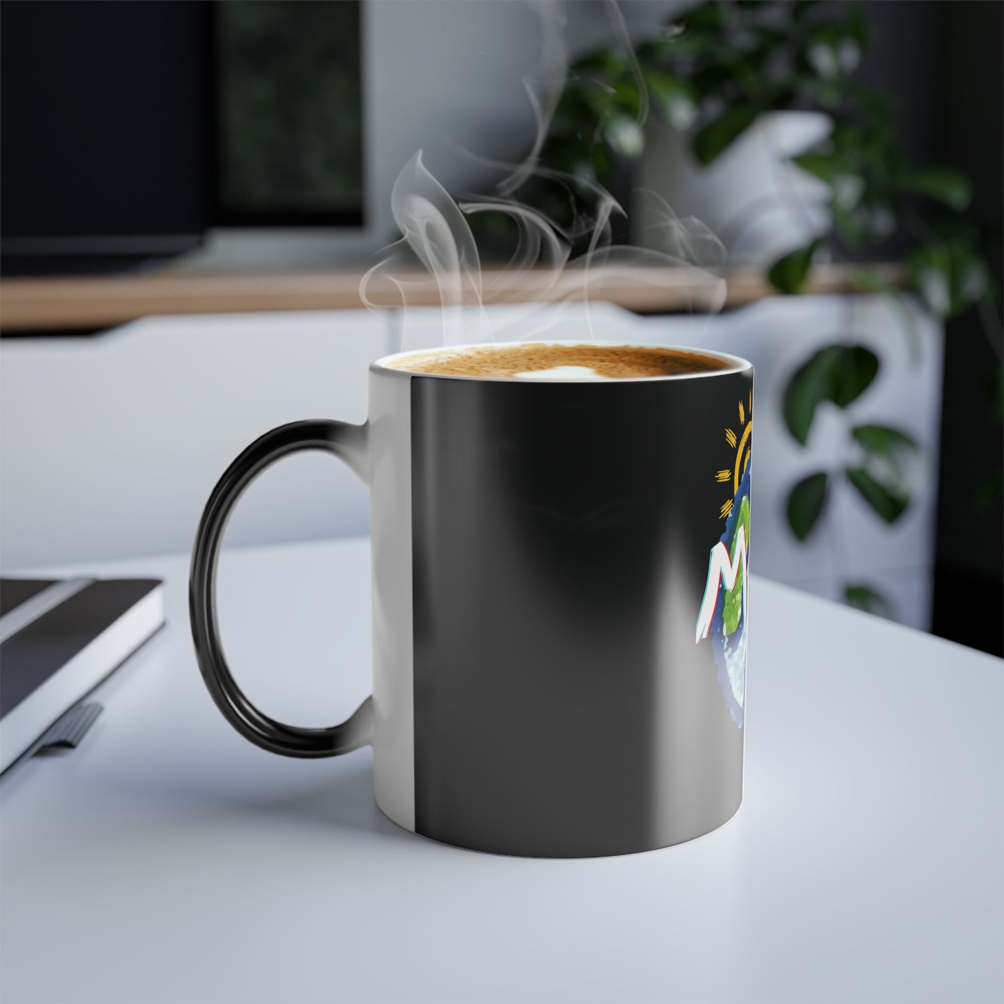 MOM Color Morphing Mug, Heat Reactive Mother's Day Coffee Cup with Whole World, Sun, Moon & Stars Design