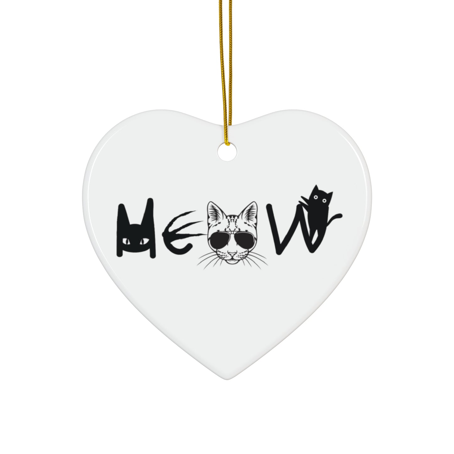 Meow White & Black Hanging Ornament, cats, sassy, decor, fun, Circle Snowflake Heart Star, Holiday, Gifts, all ages, Christmas, Halloween