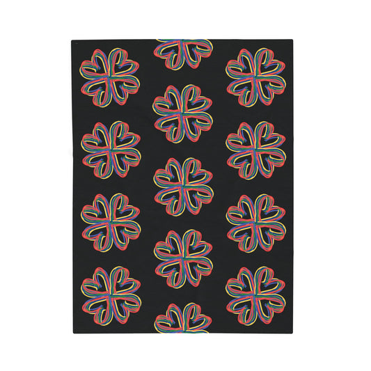 Black Colorful Floral Velveteen Blanket, Cozy Throw, Home Decor, Bed Cover, Vibrant Couch Throw, Gift Birthday Wedding Anniversary Christmas