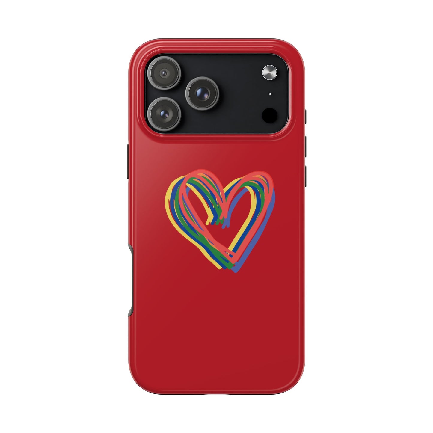 Rainbow Hearts Tough Phone Case, Red Phone Cover, Smartphone Case, Heart Pattern Phone Shell, Phone Hard Case, Colorful, Wireless Charging