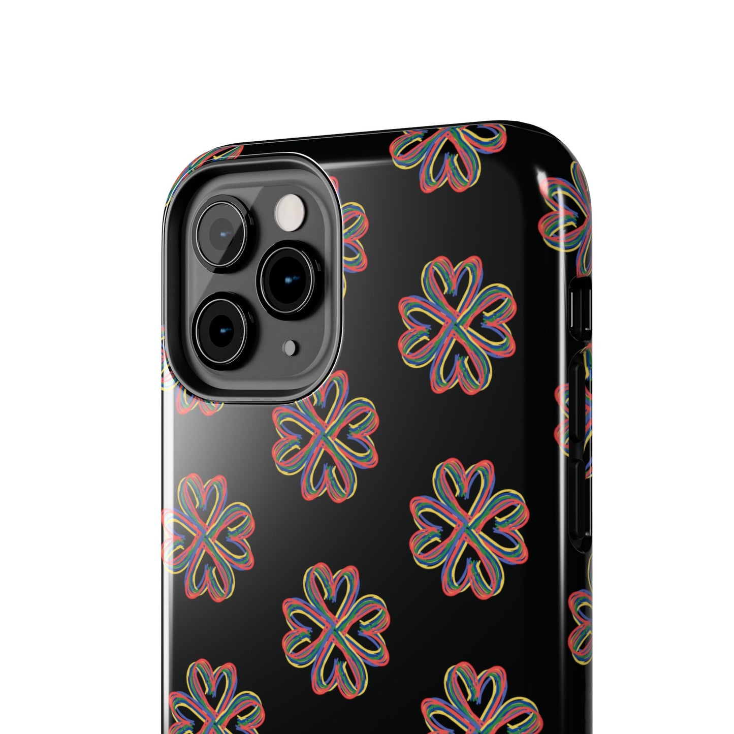 Tough Phone Cases, Floral Phone Cover, Protective Floral Case, Colorful Phone Shell, Black Phone Case, Wireless Charging