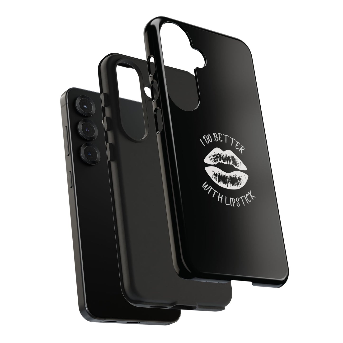Glamorous Lipstick Tough Phone Cases - Empowered Gifts, Sassy Wireless Charging Cover, Fun Lips Samsung & iPhone Cases, Black Design