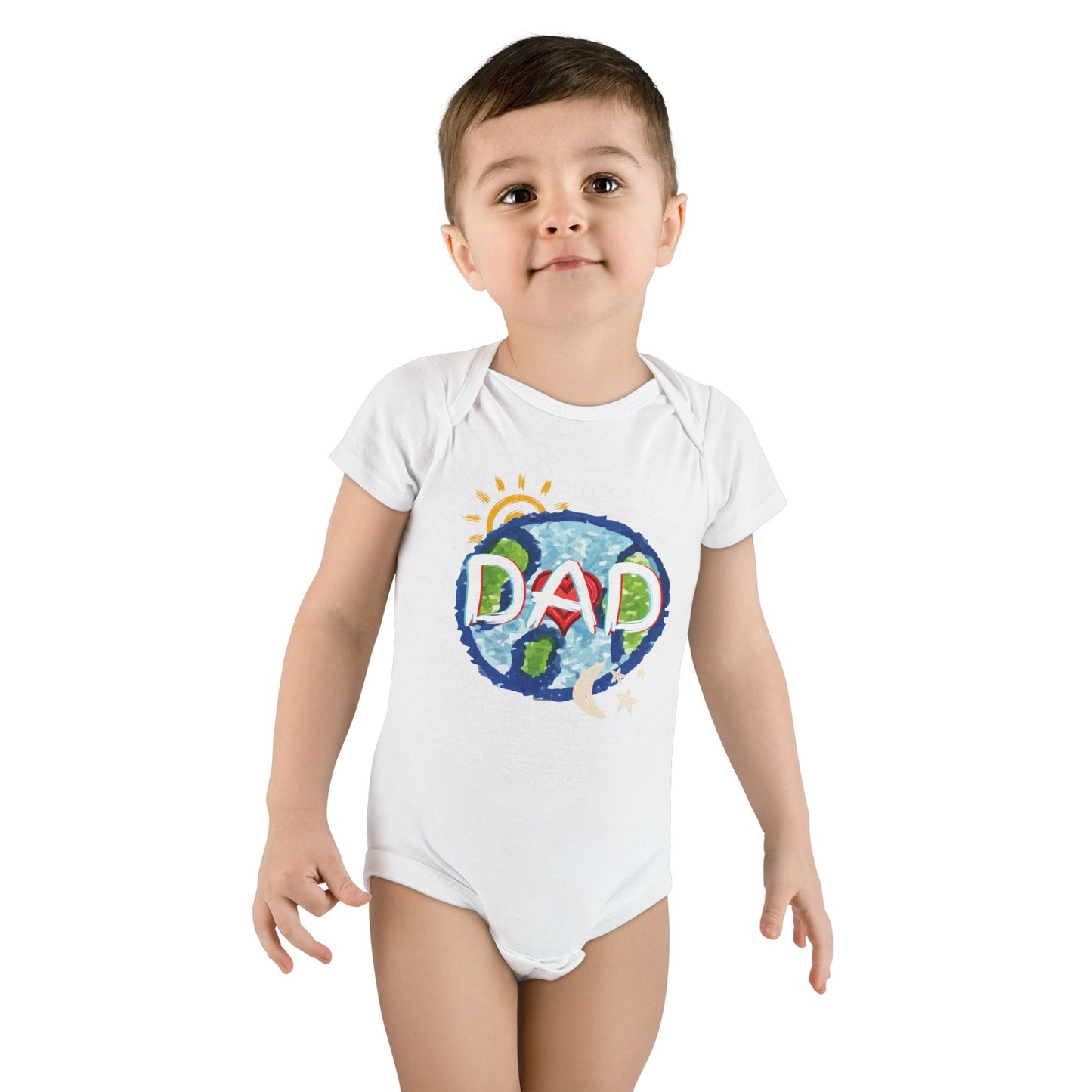 Organic Baby Bodysuit - DAD Onesie® - Whole World, Sun, Moon & Stars, Heart - Gender Neutral - Fathers Day Gift