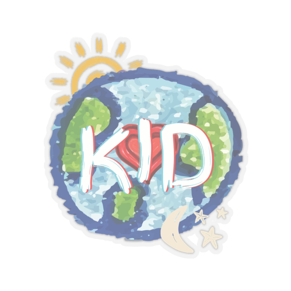 Kid Whole World Sun Moon Stars Heart Kiss-Cut Stickers, Decal, Laptop, Water Bottle, Planner, Scrapbook