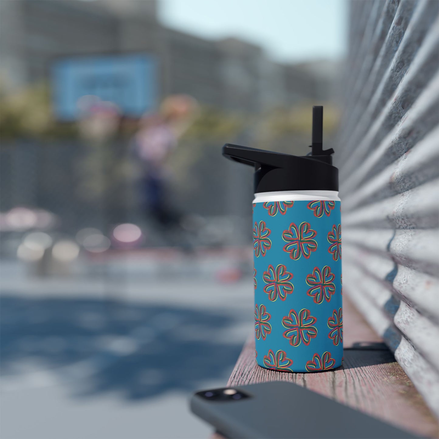 Turquoise Colorful Floral Stainless Steel Water Bottle, Gender Neutral, Gift, Exercise, Run, Workout, Eco BPA-free, Gift Birthday Christmas