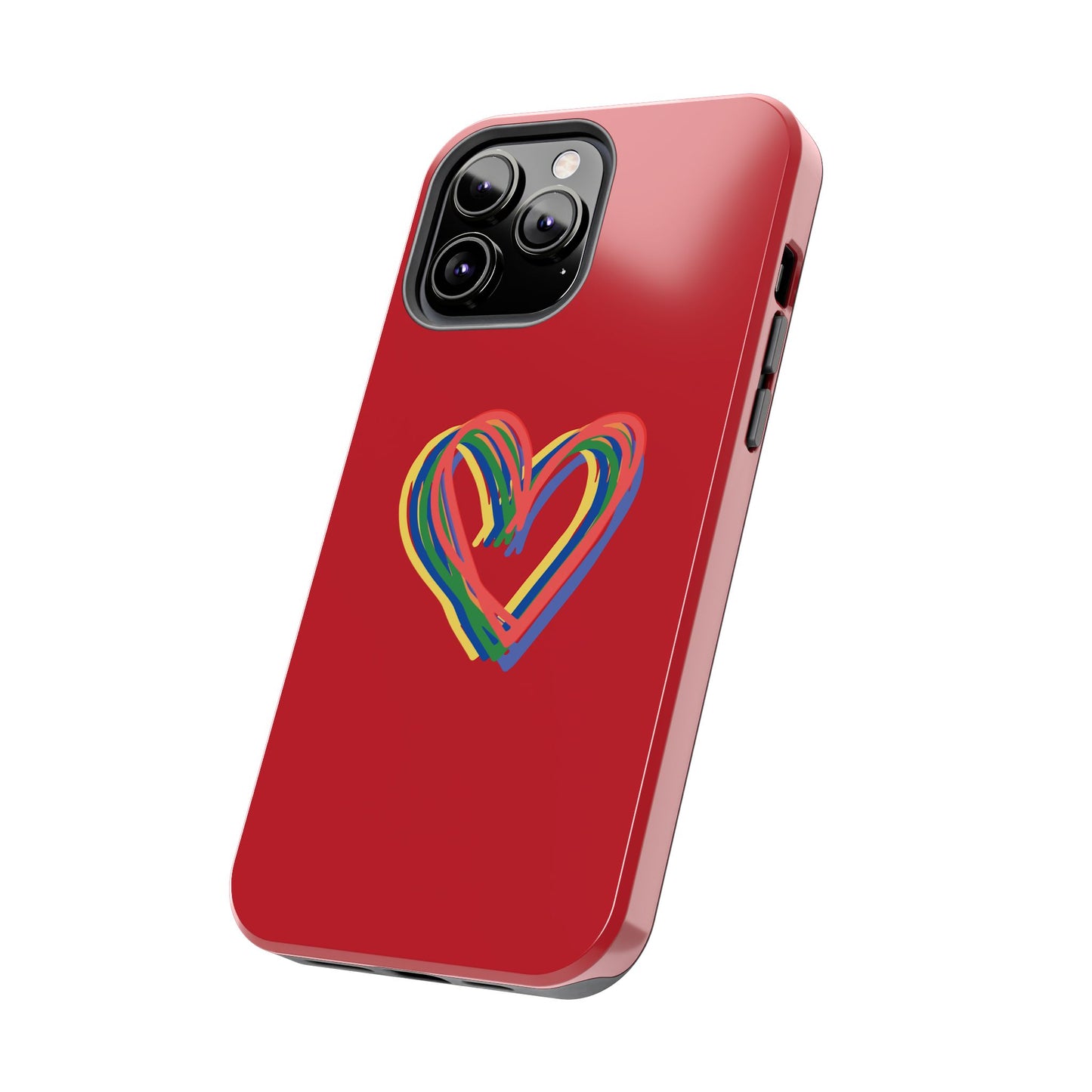 Rainbow Hearts Tough Phone Case, Red Phone Cover, Smartphone Case, Heart Pattern Phone Shell, Phone Hard Case, Colorful, Wireless Charging